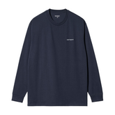 L/S Script Embroidery T-Shirt - Air Force Blue/White