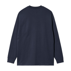 L/S Script Embroidery T-Shirt - Air Force Blue/White