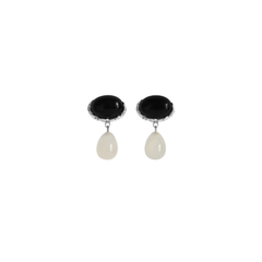 Embleme Onyx Earrings- Silver/Onyx/Agate