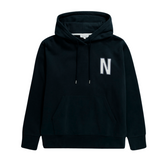 Arne Relaxed Organic Brushed Fleece Large N Hoodie - Dark Navy