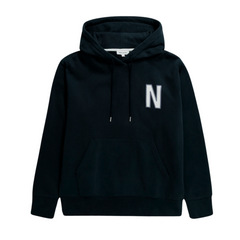 Arne Relaxed Organic Brushed Fleece Large N Hoodie - Dark Navy