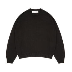 Loose Knit Rolled Crewneck - Black