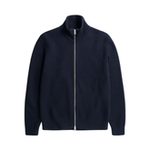Hagen Wool Cotton Rib Full Zip Jacket - Dark Navy