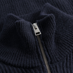 Hagen Wool Cotton Rib Full Zip Jacket - Dark Navy