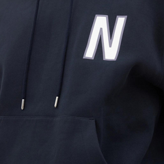 Arne Relaxed Organic Brushed Fleece Large N Hoodie - Dark Navy