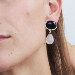 Embleme Onyx Earrings- Silver/Onyx/Agate