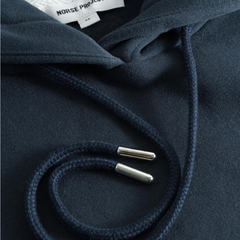 Arne Relaxed Organic Brushed Fleece Large N Hoodie - Dark Navy