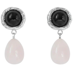 Emma Blush Earrings - Silver/Rose Quartz/Onyx Stone