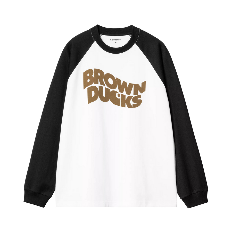 L/S Brown Ducks Baseball T-S - White/Black