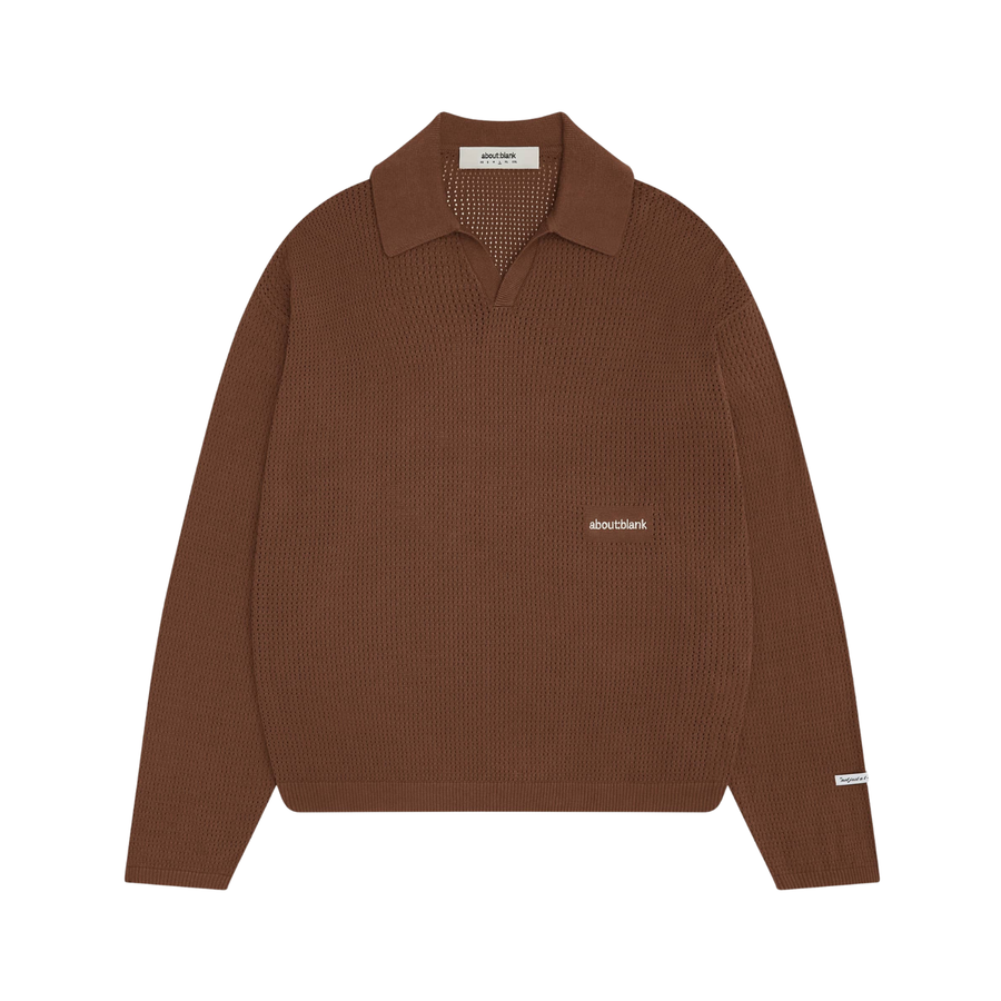Resort Long Sleeve Knit Polo - Brown