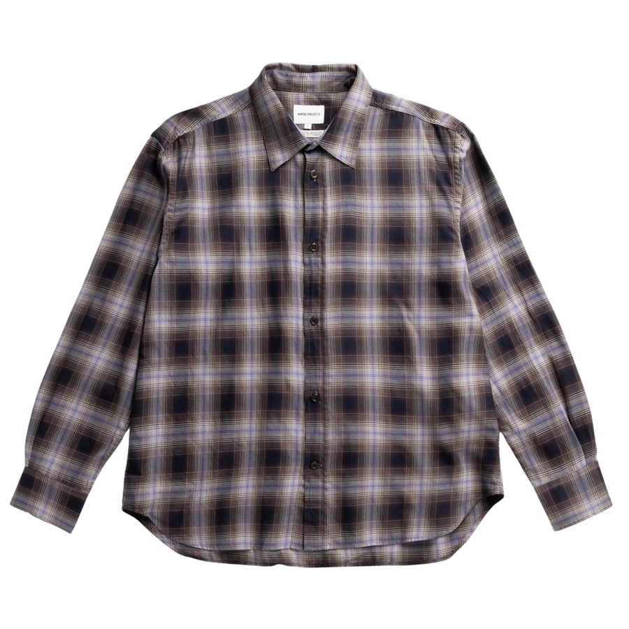 Falster Fine Cotton Flannel Check Oversize Shirt - Darkest Purple