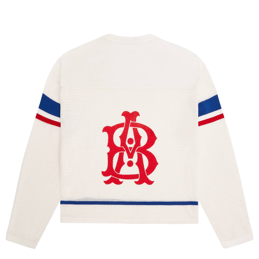 Knitted Hockey Top - Oat/Red/Blue