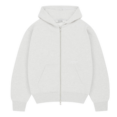 Box Zip Hoodie - Grey Marl/White