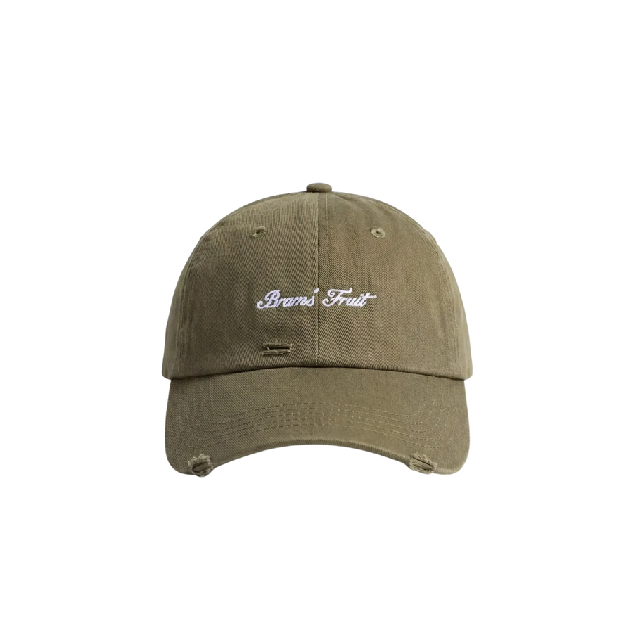 Distressed Script Logo Cap - Olive Green