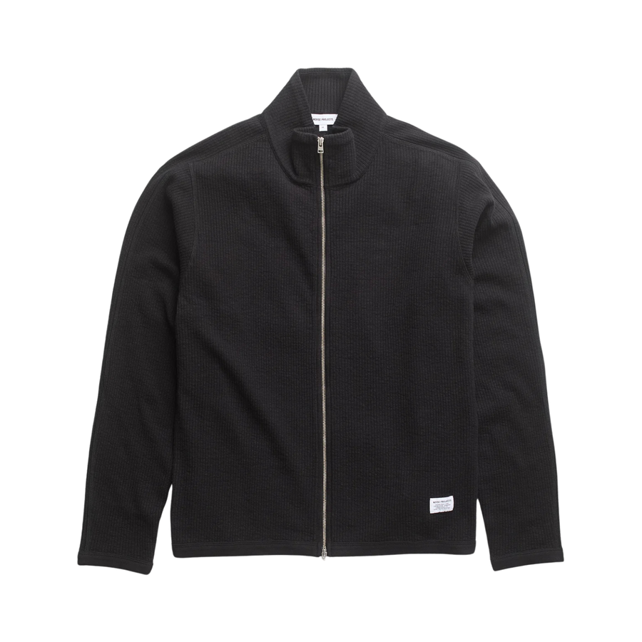 Teno Cotton Hemp Military Rib Zip Cardigan - Black