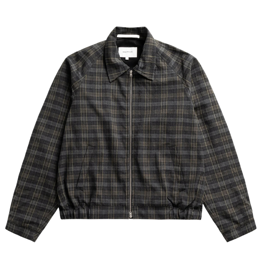 Stensholt Cotton Wool Check Blouson - Charcoal Grey