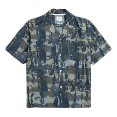 Mads Relaxed Print Shirt SS - Steel Blue