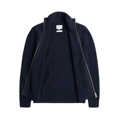 Hagen Wool Cotton Rib Full Zip Jacket - Dark Navy