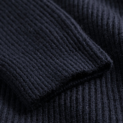 Hagen Wool Cotton Rib Full Zip Jacket - Dark Navy