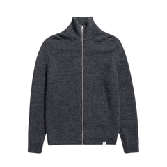 Hagen Wool Cotton Rib Full Zip Jacket - Dark Grey Melange