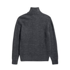 Hagen Wool Cotton Rib Full Zip Jacket - Dark Grey Melange