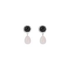 Emma Blush Earrings - Silver/Rose Quartz/Onyx Stone