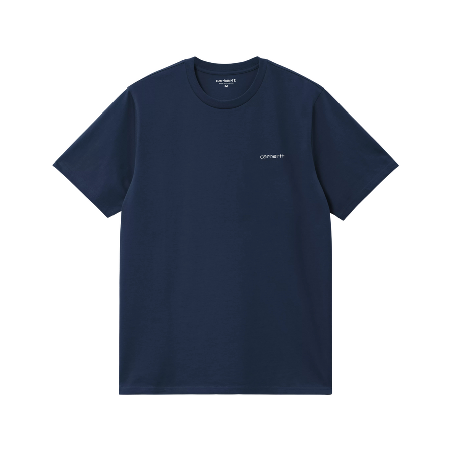 S/S Script Embroidery T-Shirt - Jupiter/White