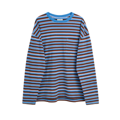 Stripe LS Pocket Tee - Blue