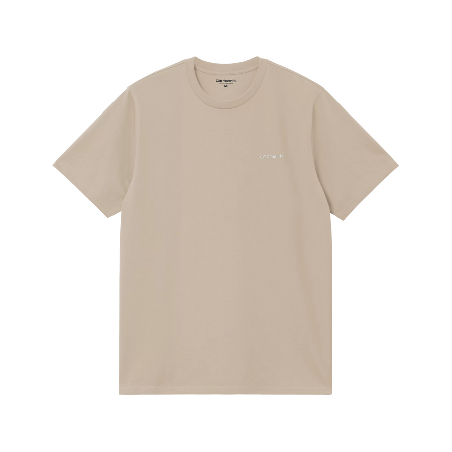 S/S Script Embroidery T-Shirt - Fleur del Sel/White
