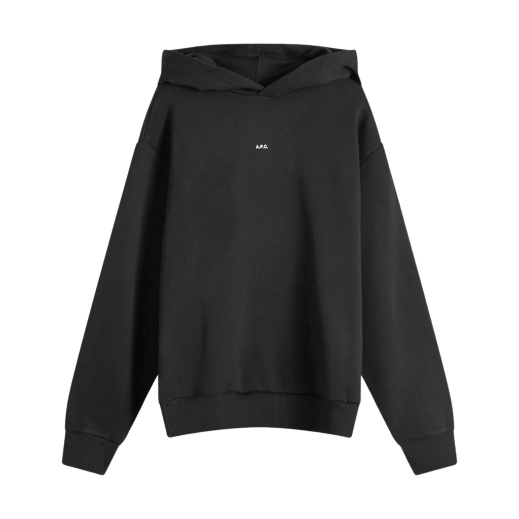 【送料関税込】A.P.C. Black Boxy Printed Micro Logo Hoodie Black Boxy Printed Micro Logo Hoodie by A.P.C. on Sale