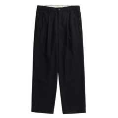 Hestur Relaxed Cotton Linen Twill Pleated Trouser - Dark Navy